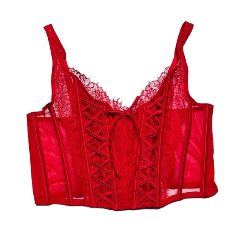 Victoria’s Secret Dream Angels Unlined Lace-Up Corset Top Lipstick Red Large
